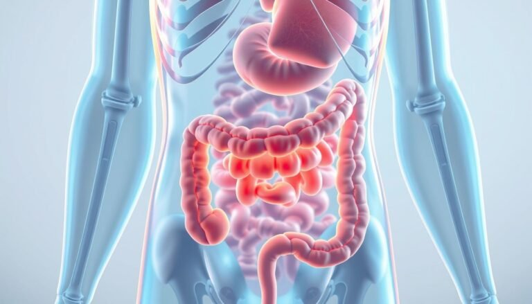 Medical illustration of the human colon and digestive system highlighting colon health