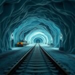A conceptual depiction of a secret military tunnel network buried deep within the blue ice of the Greenland ice sheet.
