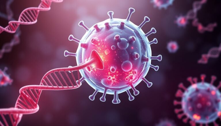 Medical illustration showing genetic switches and immune cells related to autoimmune responses in women.
