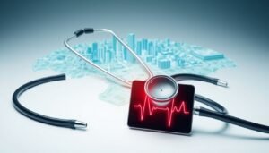 Conceptual image of a city map with medical tools representing the link between ZIP code and health outcomes