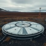The sealed metal cover of the Kola Superdeep Borehole in the Arctic tundra of the Kola Peninsula.