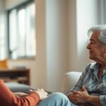 Two people engaged in an empathetic conversation in a natural light setting