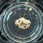 Honey bees constructing a hexagonal honeycomb inside a scientific module in microgravity