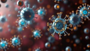 Scientific visualization of CD4 cytotoxic T lymphocytes in the human bloodstream.