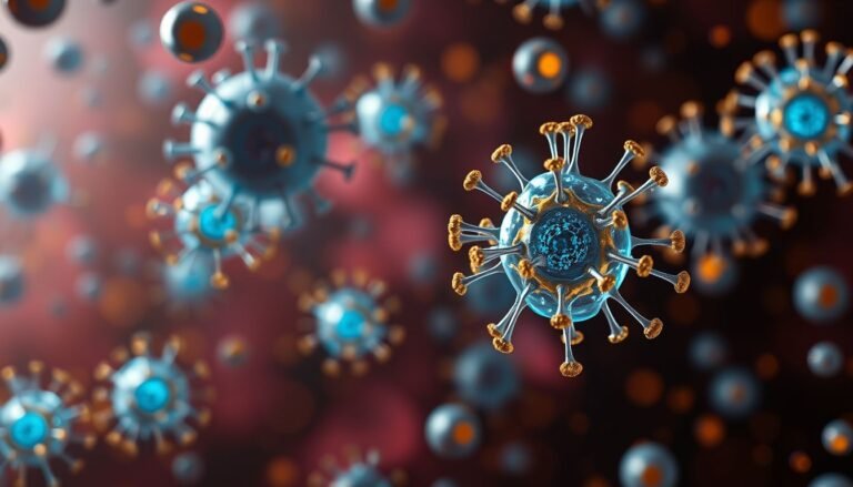 Scientific visualization of CD4 cytotoxic T lymphocytes in the human bloodstream.