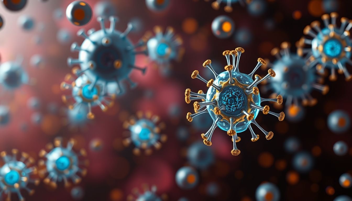 Scientific visualization of CD4 cytotoxic T lymphocytes in the human bloodstream.