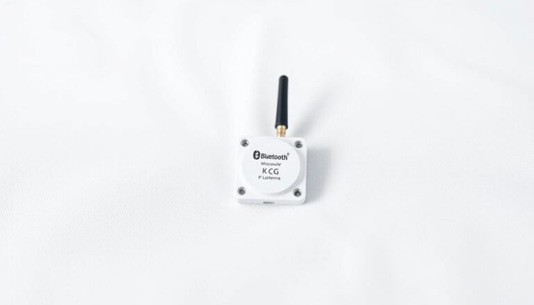 A small electronic monitoring device for gut health attached to white fabric.