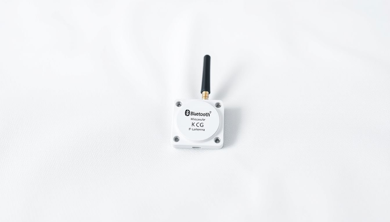 A small electronic monitoring device for gut health attached to white fabric.