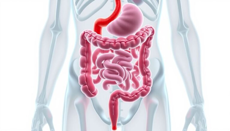 Anatomical illustration of the human colon and rectum showing the digestive tract