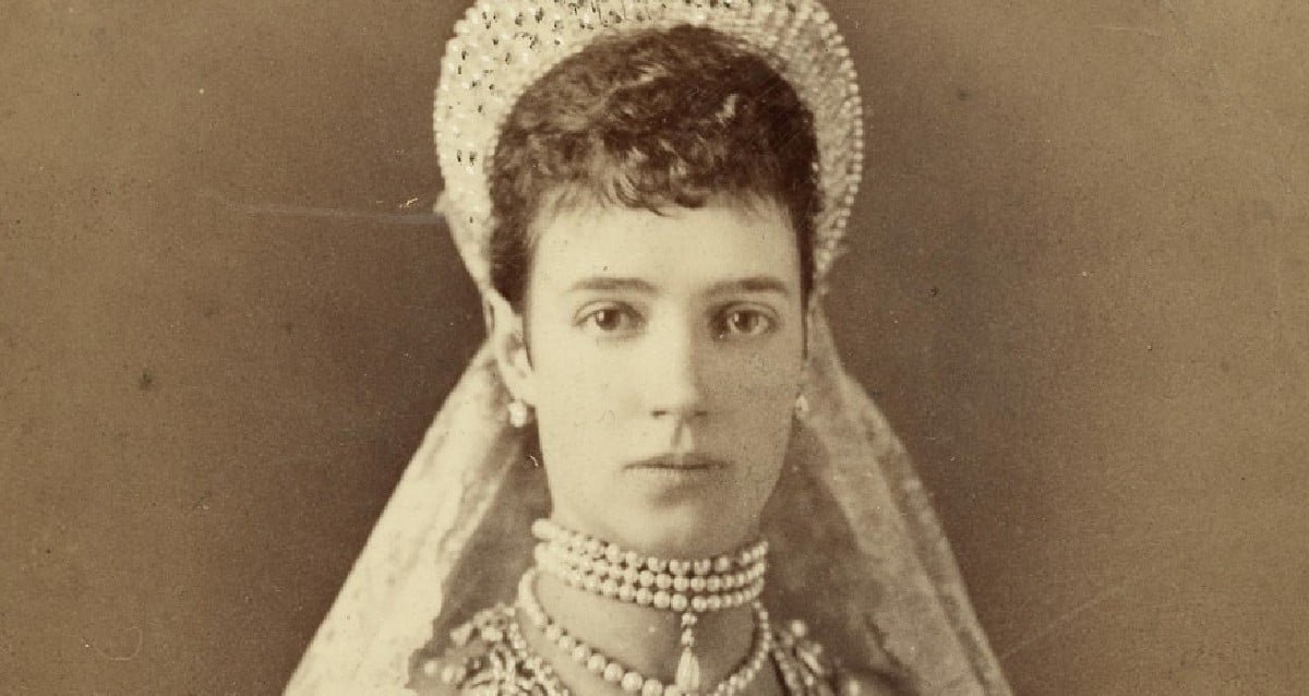 Elderly Dowager Empress Maria Feodorovna in mourning attire during her exile in Denmark