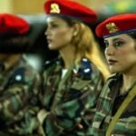 A group of female military guards standing in formation in Libya