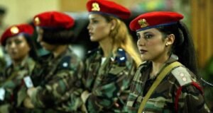 A group of female military guards standing in formation in Libya