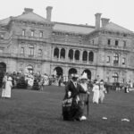 The exterior of The Breakers mansion in Newport, Rhode Island, showing its Italian Renaissance architecture.