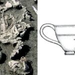 Archaeological excavation of an ancient Maeotian warrior grave with weapons and horse remains.