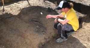 Archaeological excavation of a 7,000-year-old Linear Pottery culture burial and longhouse in Leipzig