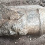 Two colossal pink granite statue heads of Ramesses II discovered by a farmer in Behbeit El-Hagar, Egypt.
