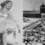 Classical ballet shoes on a concrete floor representing the memory of Franceska Mann at Auschwitz.