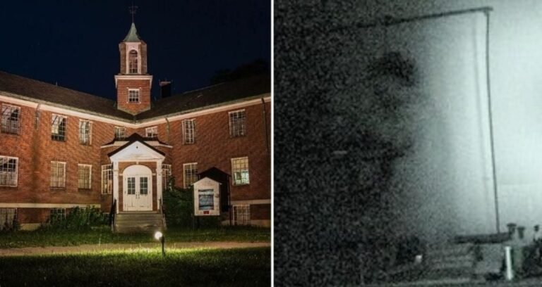 Exterior view of the historic Rolling Hills Asylum building under a gray sky